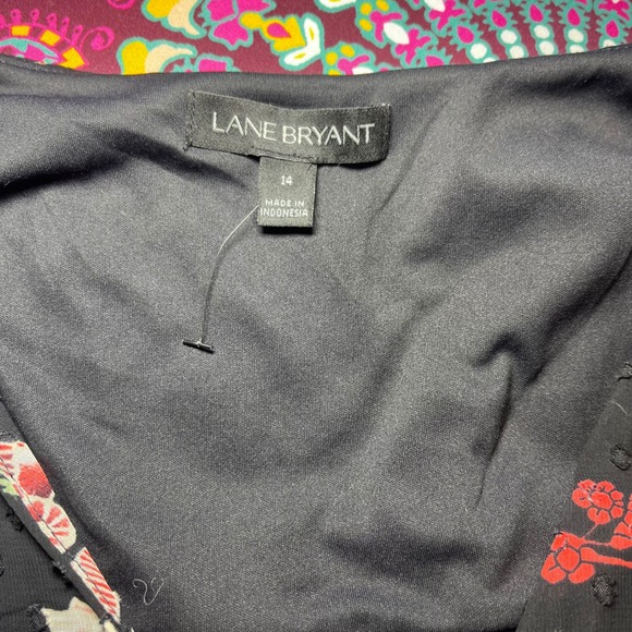 Lane Bryant Black Floral Swiss Dot Flutter Sleeve Button Front Midi Dress 14 - Picture 6 of 7